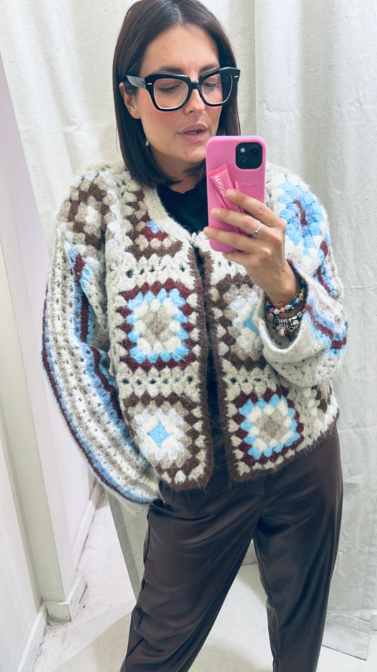 Cardigan macramè chocolate